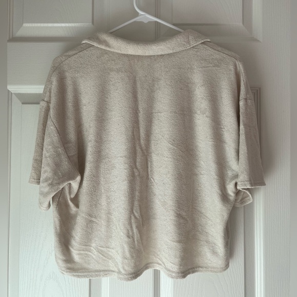 Abercrombie & Fitch Gilly Hicks Ivory Terry Cloth Collar Crop Top - Picture 3 of 3